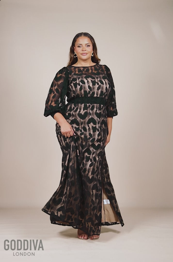 Lace Front Split Long Sleeve Maxi Dress - Black DR4476PLUS