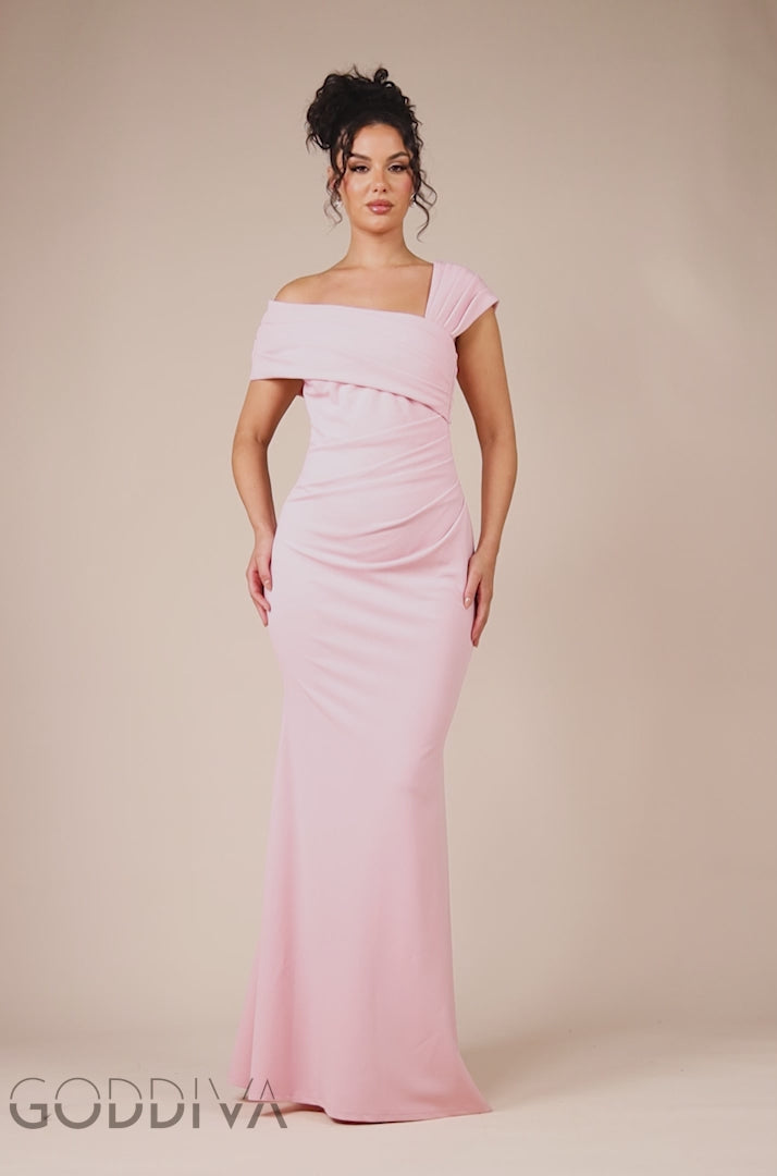 One Shoulder Scuba Crepe Evening Maxi Dress - Blush Pink DR3231