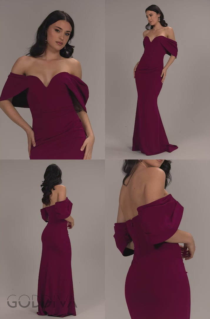 Off The Shoulder Draped Sleeve Maxi Dress - Plum DR3259
