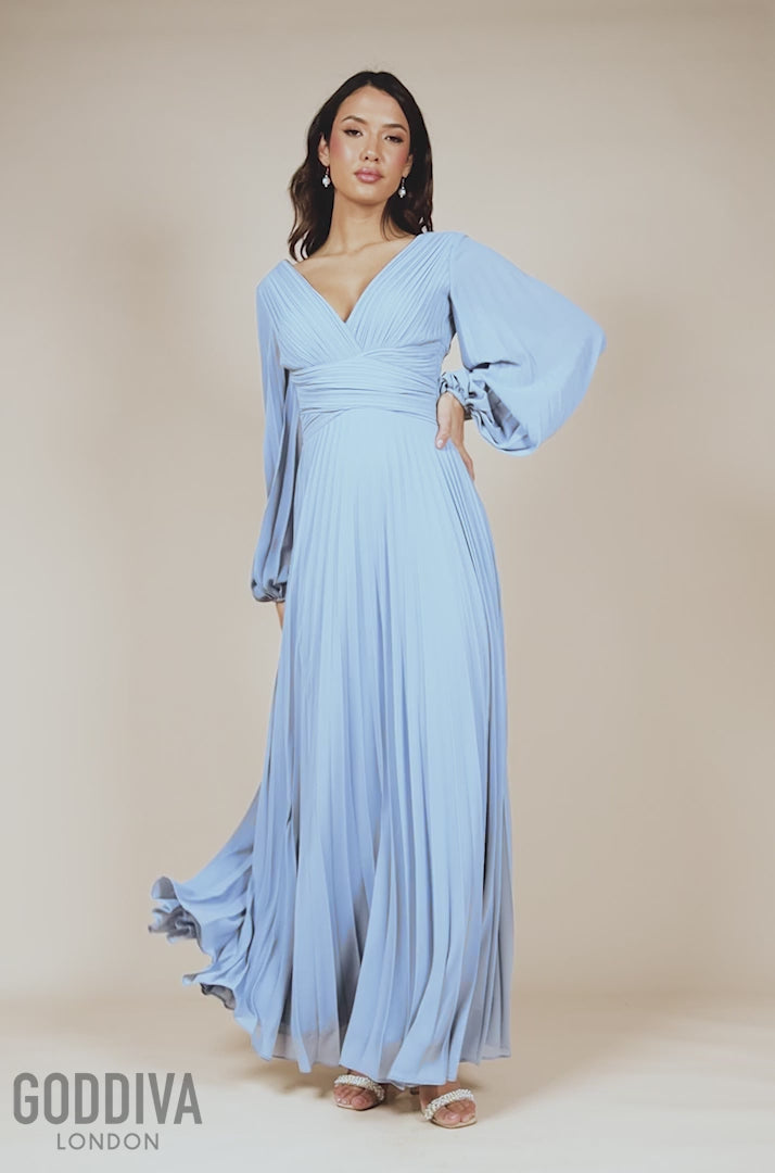 Balloon Sleeve Chiffon Maxi Dress - Dusky Blue DR3041QZ