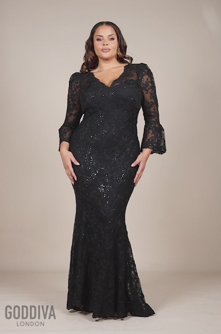 Scalloped Lace Maxi Dress - Black DR3897PLUS