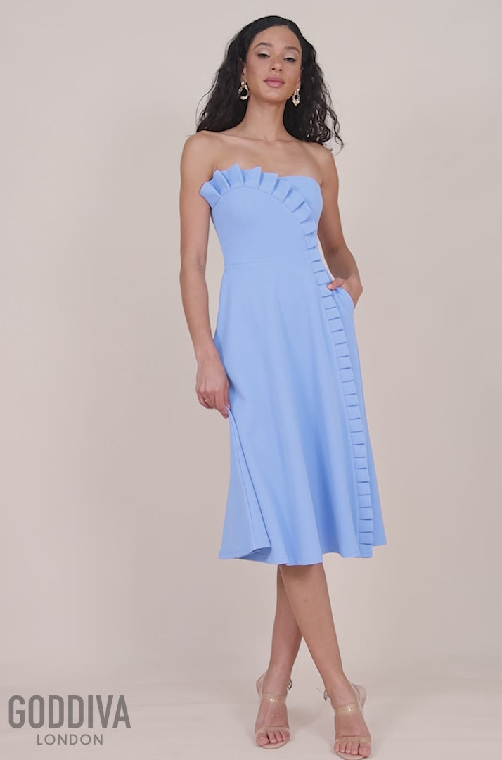 Frilled Halter Neck Strap Midi Dress - Cornflower Blue DR4205