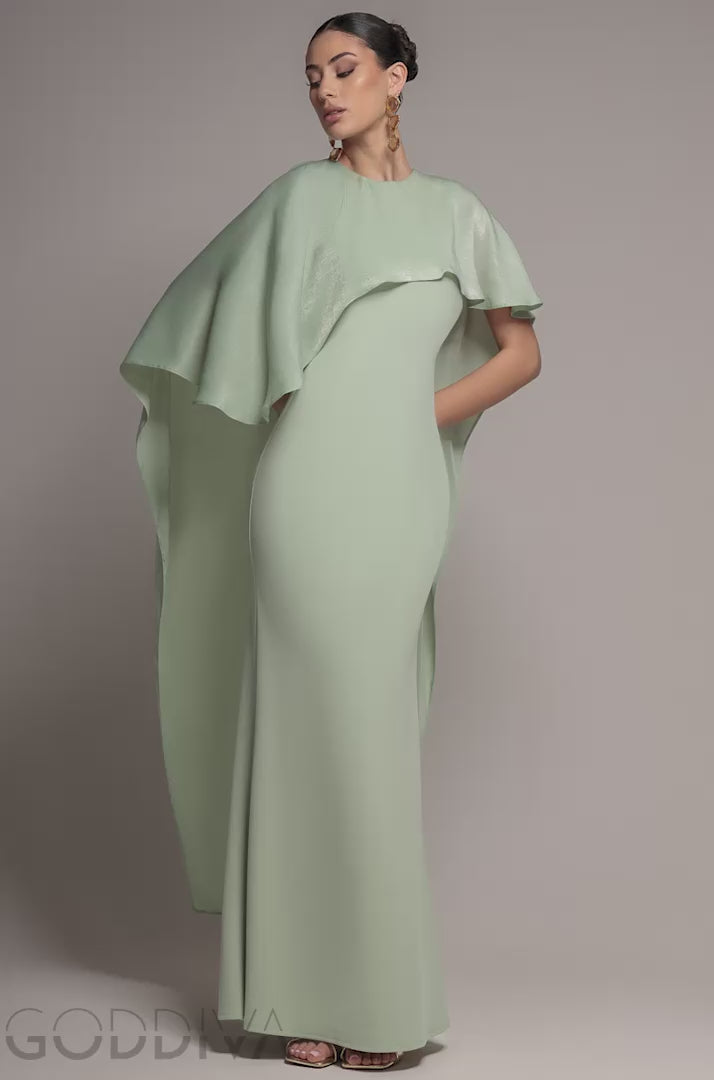 Scoop Neck Cape Sleeve Maxi Dress - Sage Green DR5074