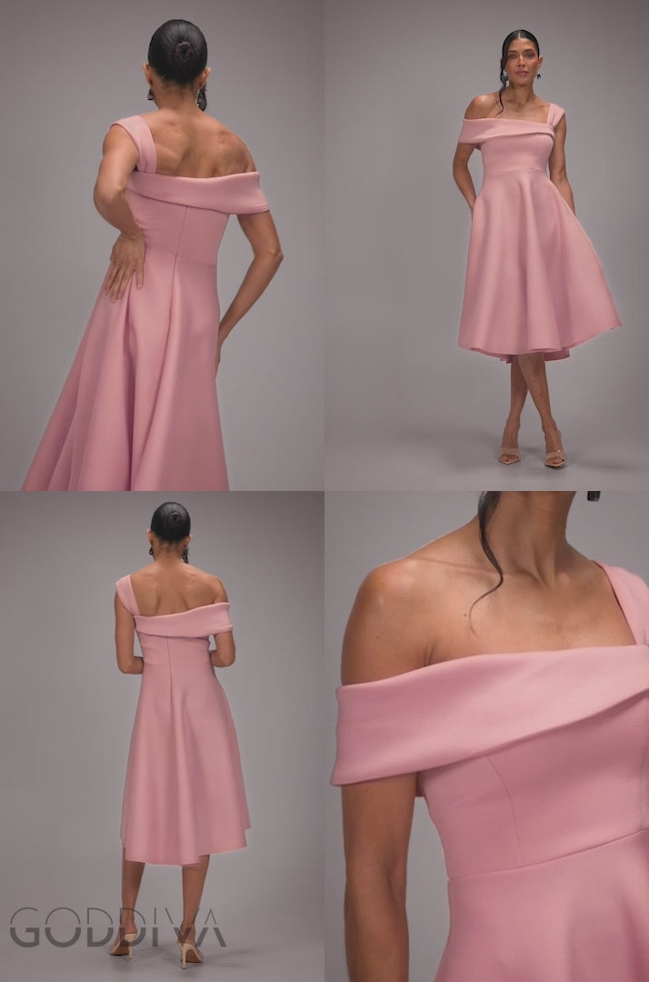 One Shoulder A-Line Midi Dress - Blush Pink DR4949