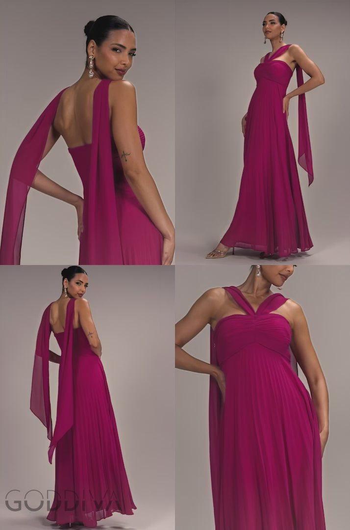 Sleeveless Pleated Chiffon Multiway Scarf Maxi Dress - Magenta DR4829
