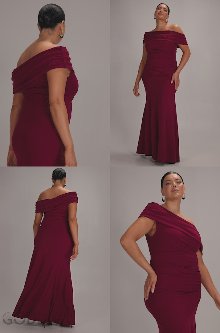 One Shoulder Fit And Flare Maxi Dress - Burgundy DR4909PLUS