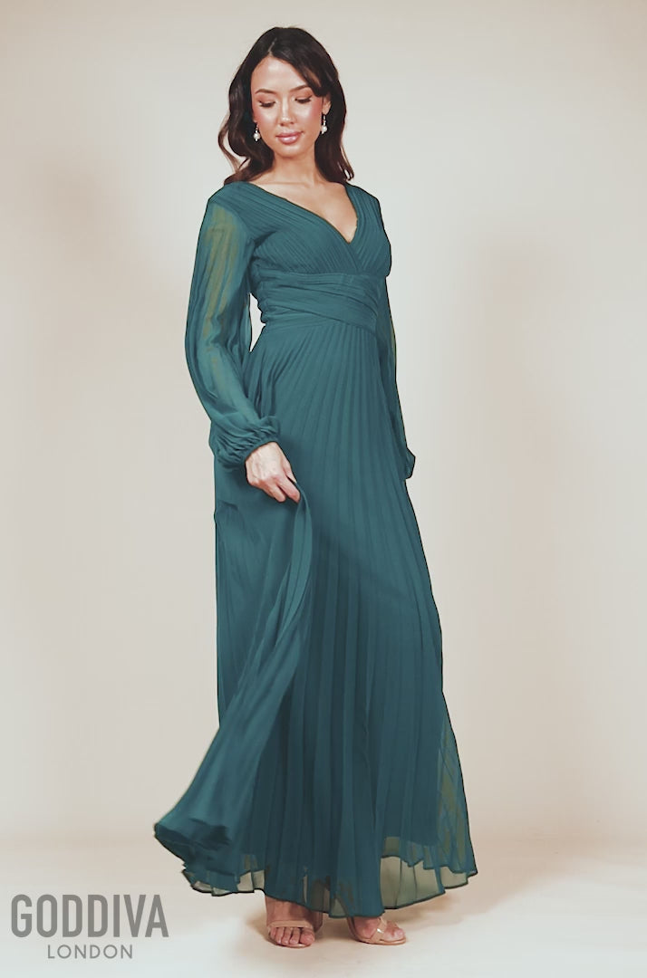 Balloon Sleeve Chiffon Maxi Dress - Emerald Green DR3041QZ