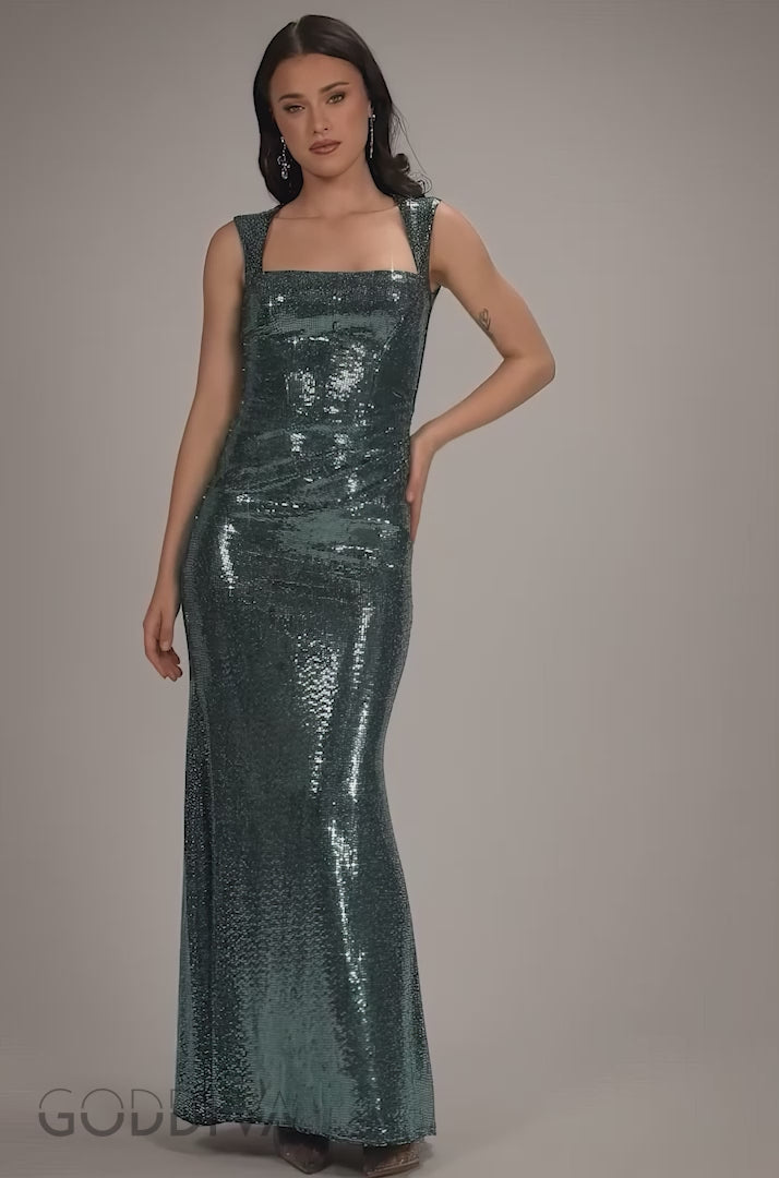 Sleeveless Princess Seam Sequin Mermaid Maxi Dress - Green Multi DR5323