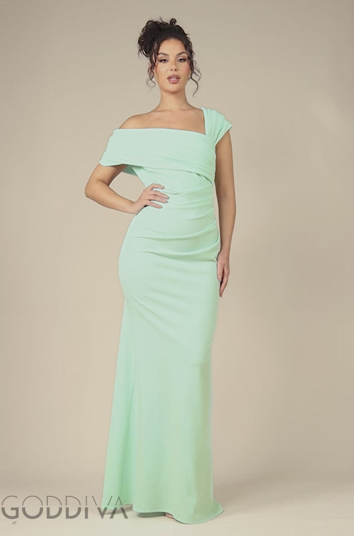 One Shoulder Scuba Crepe Evening Maxi Dress - Mint Green DR3231