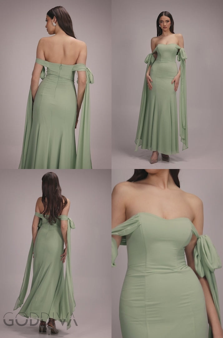 Multiway Cape Chiffon Sweetheart Maxi Dress - Sage Green DR4848