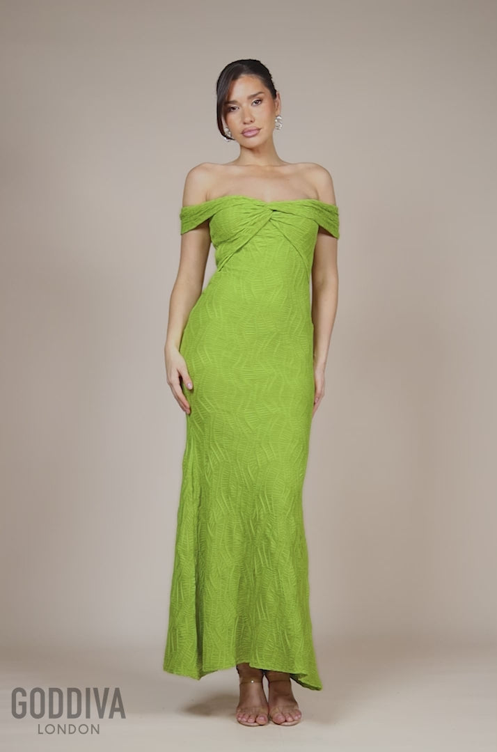 Front Knot Twist  Maxi Dress - Lime Green DR4418