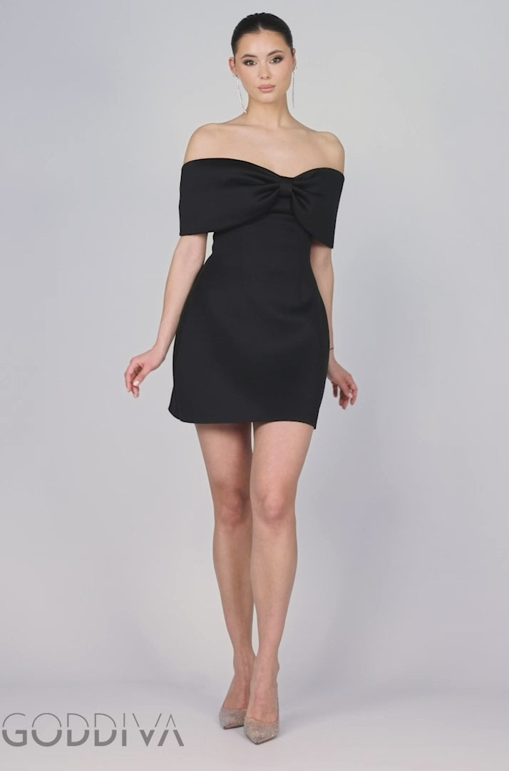 Front Bow Off The Shoulder Mini Dress - Black DR4613