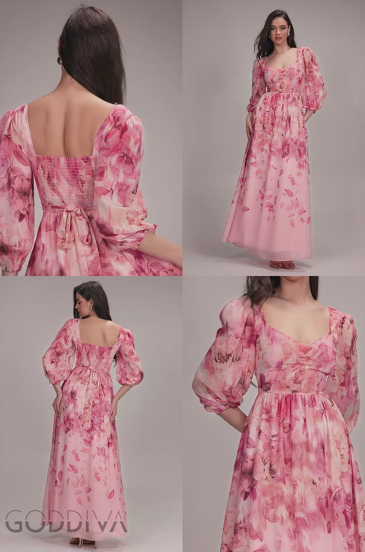 Floral Print Shirred Back A Line Maxi Dress - Blush Pink DR5132