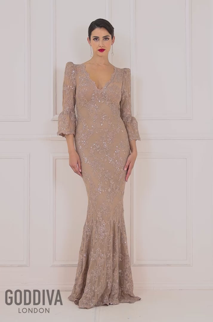 Scalloped Lace Maxi Dress - Champagne DR3897