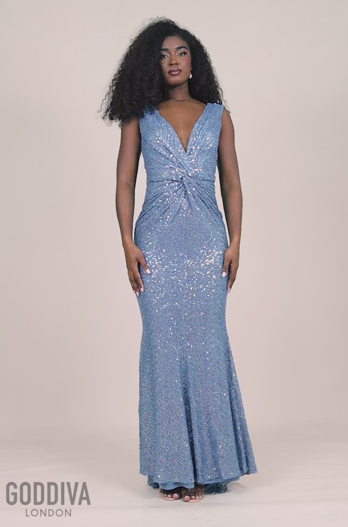 Twisted Front Sequin Maxi - Blue DR2723