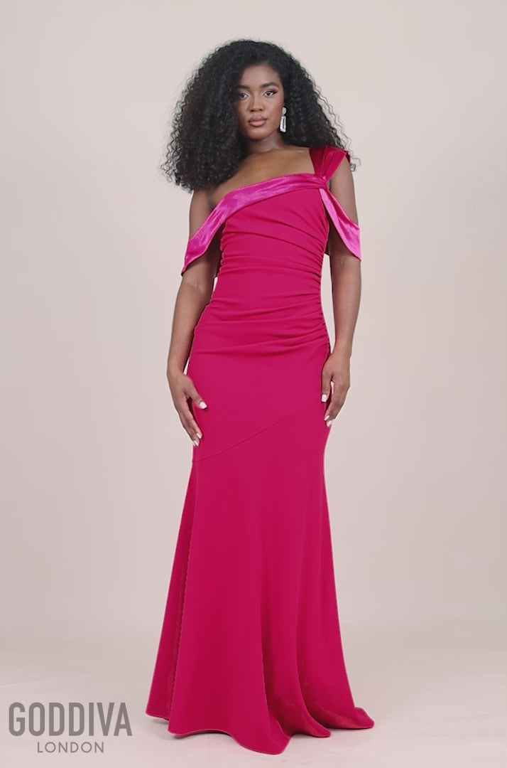 One Shoulder Satin Band Maxi Dress - Magenta DR3454