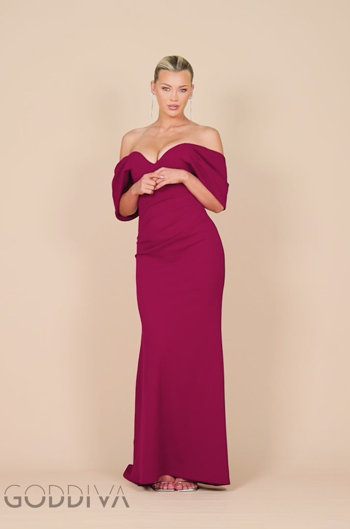 Off The Shoulder Draped Sleeve Maxi Dress - Burgundy DR3259