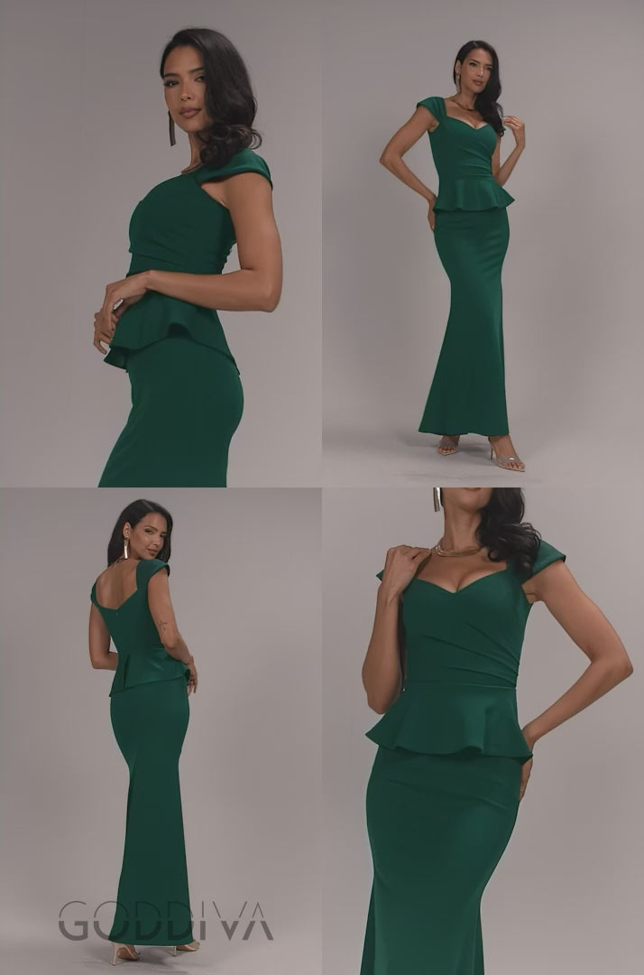 Cap Sleeve Sweetheart Peplum Scuba Maxi Dress - Emerald Green DR5302