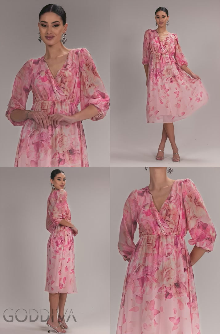 Floral Print Wrap A Line Midi Dress - Blush Pink DR5131