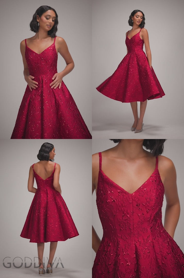 Jacquard Sleeveless A-line Midi Dress - Red DR4163