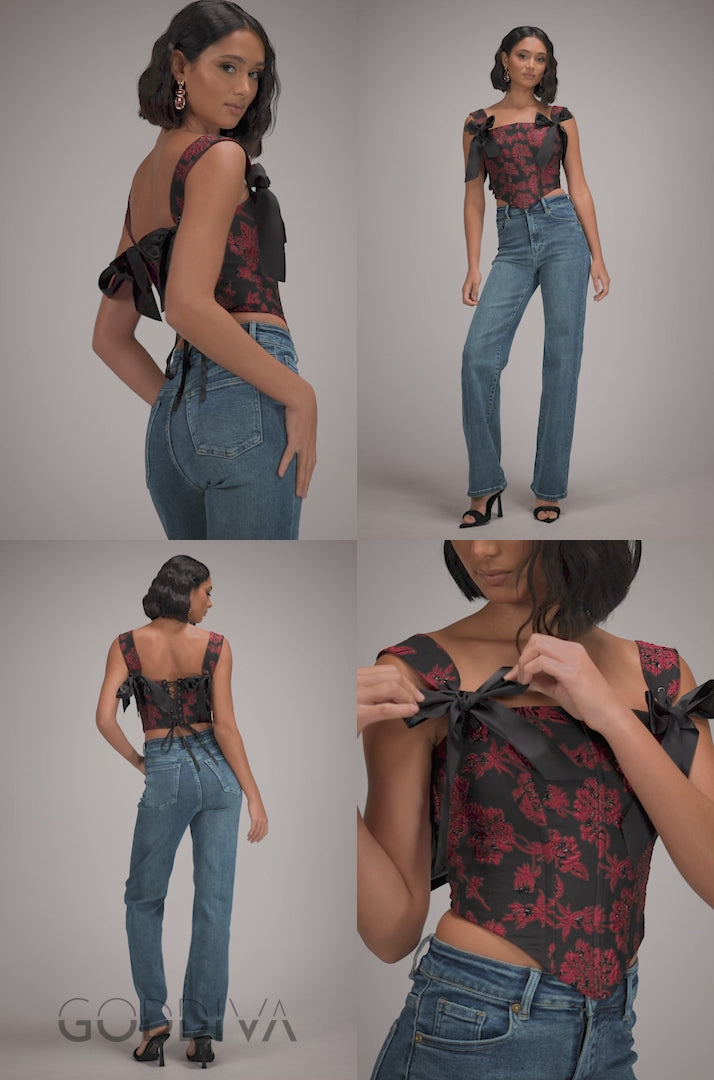 Jacquard Multiway Removable Strap Corset - Black T261