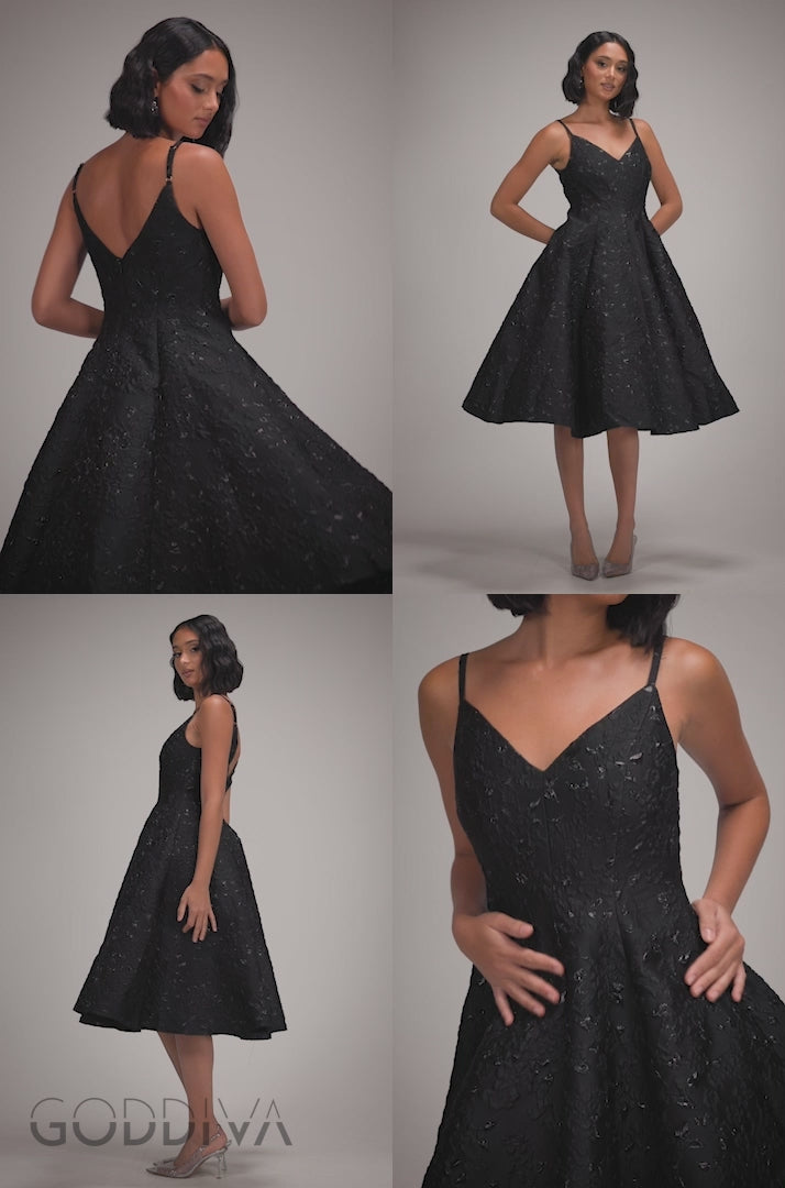 Jacquard Sleeveless A-line Midi Dress - Black DR4163