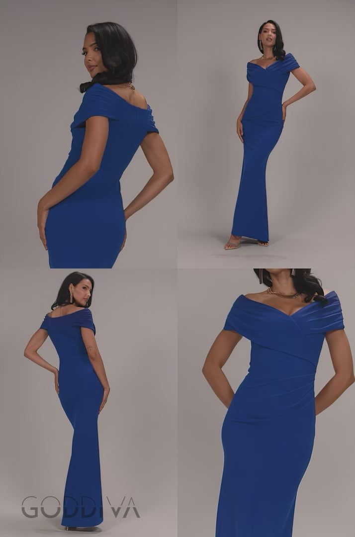 Pleated Bardot Wrap Mermaid Maxi Dress - Royal Blue DR5289