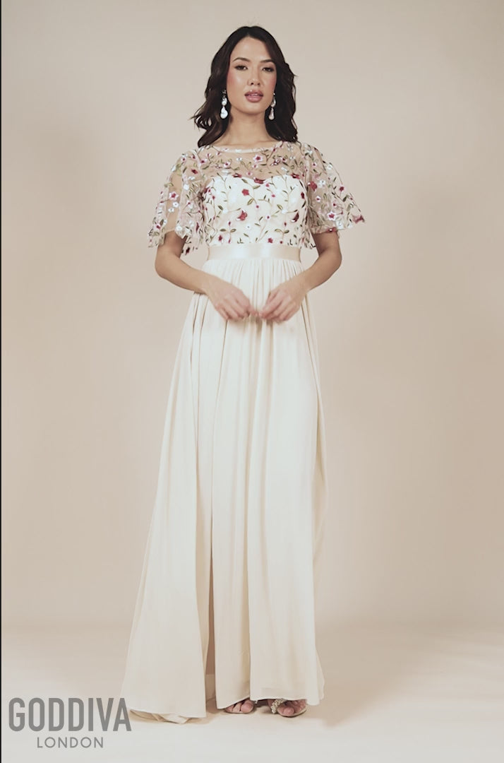 Embroidered Top Flutter Sleeve Maxi - Ivory DR3799