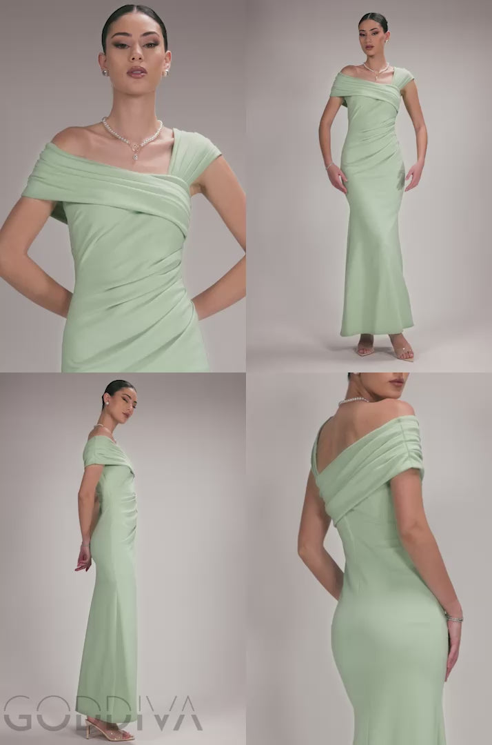 One Shoulder Asymmetric Scuba Crepe Maxi Dress - Sage Green DR3231