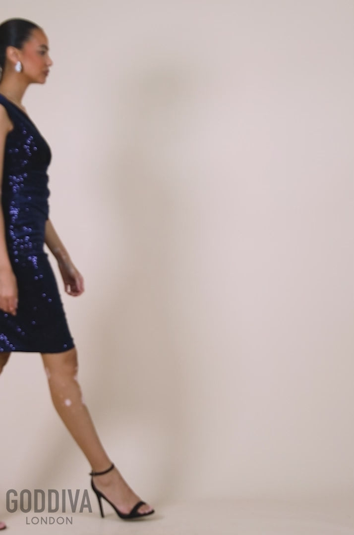 Sequin & Velvet Bardot Midi Dress - Navy DR3720