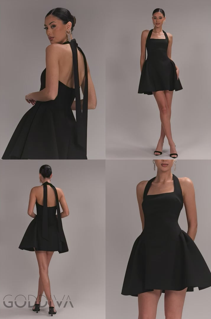 Corset Fit And Flare Halter Neck Skater Mini Dress - Black DR5107