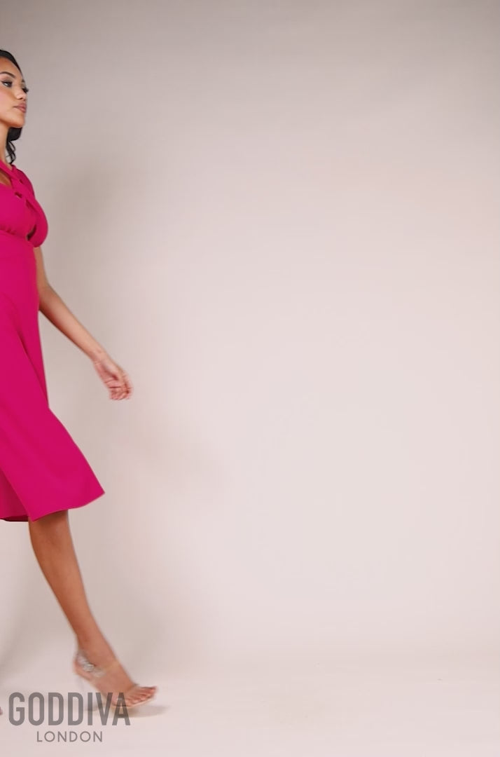 Scuba Crepe Twist Cutout Midi Dress - Hot Pink DR4351