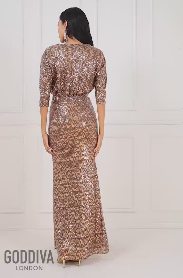 Sequin Cowl Maxi Dress - Bronze DR4051