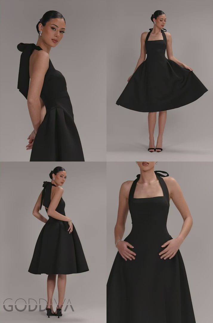 Corset Fit And Flare Halter Neck Midi Dress - Black DR5134