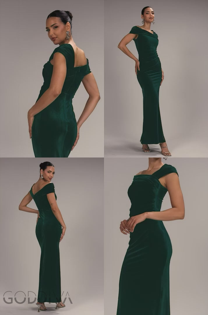 One Shoulder Velvet Maxi Dress - Emerald Green DR4578