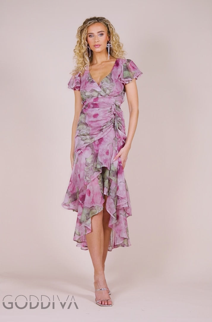 Floral Wrap High And Low Midaxi Dress - Blush DR4369