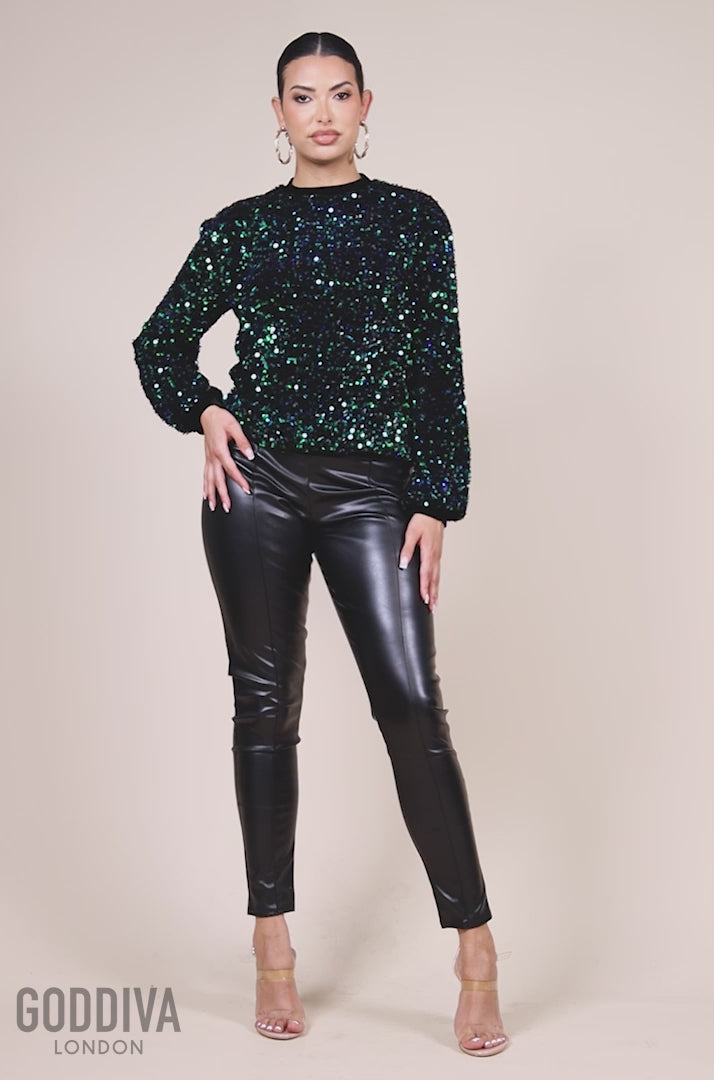 Multi Sequin Velvet Jumper -  Emerald Green T198