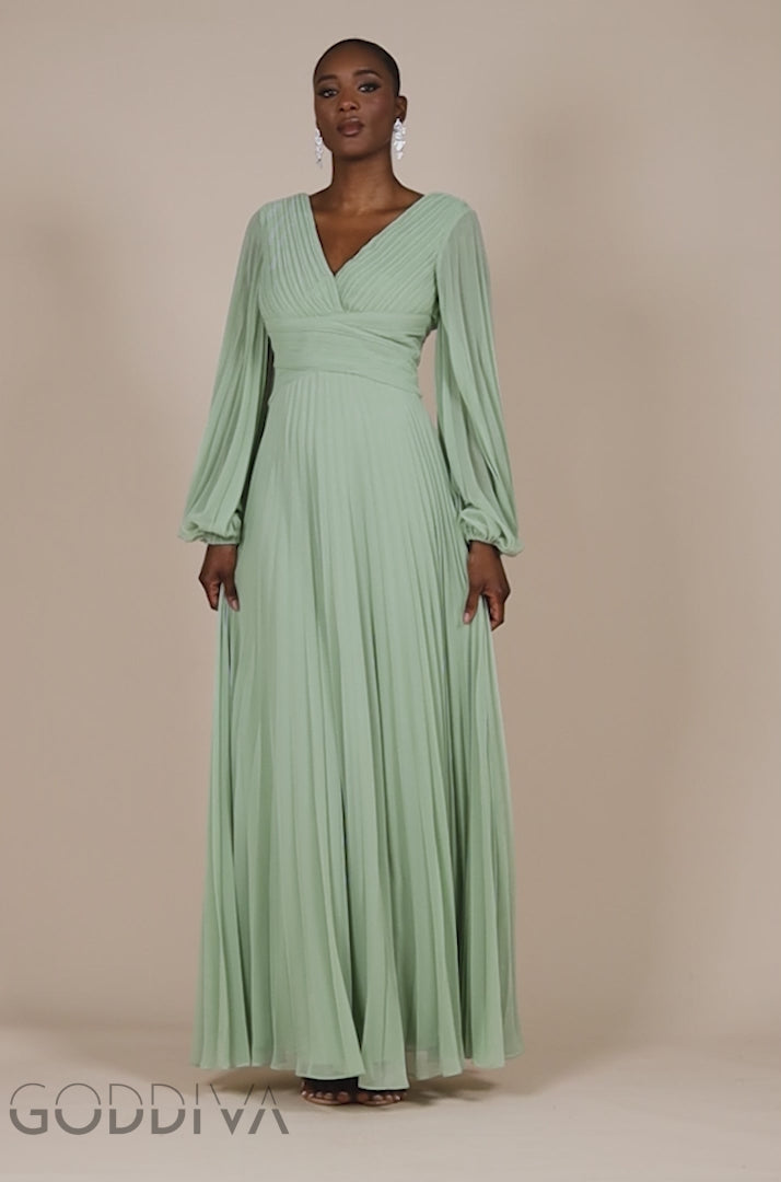 Balloon Sleeve Chiffon Maxi Dress  - Sage Green DR3041QZ