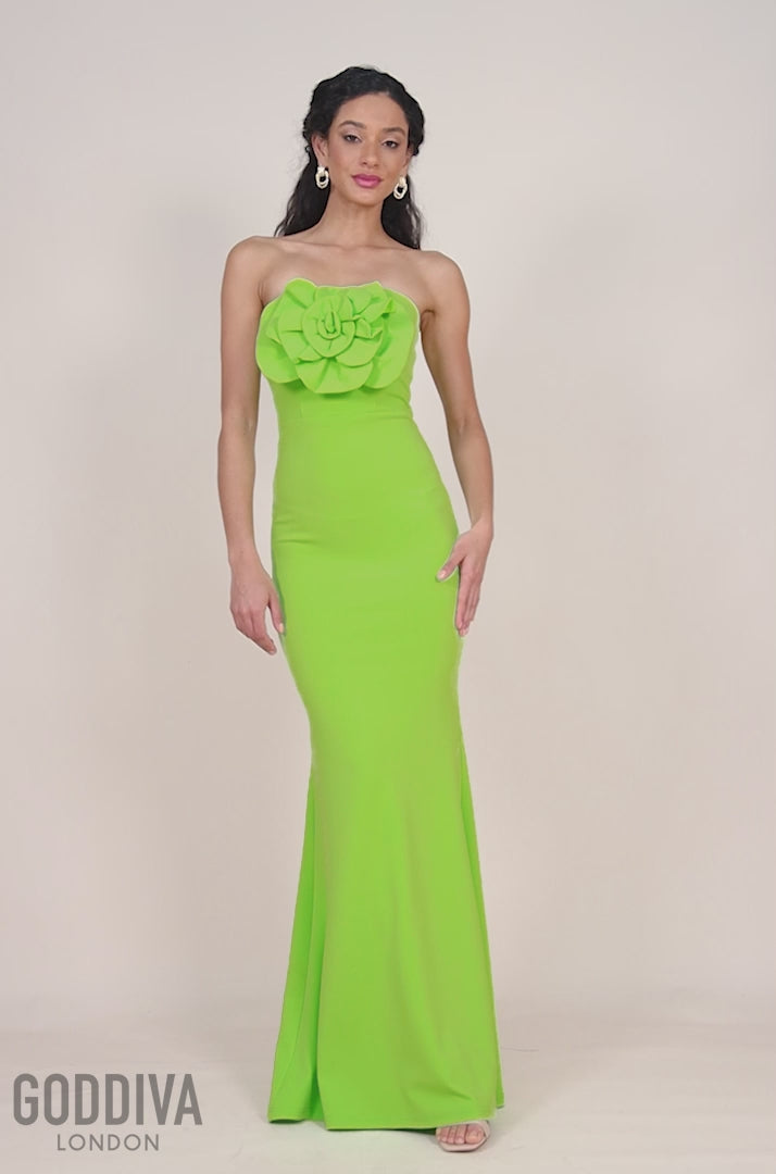 Scuba Crepe Bandeau Rose Maxi Dress - Lime DR4243