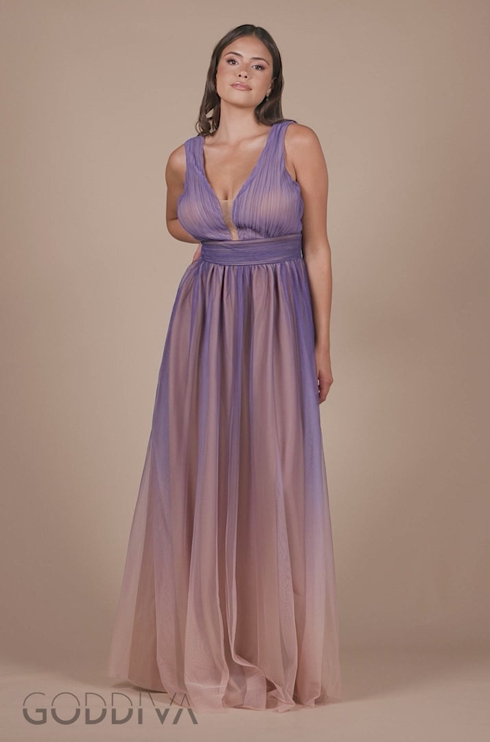 Sleeveless Ombre Pleated A-Line Maxi Dress - Lilac Ombre DR4083