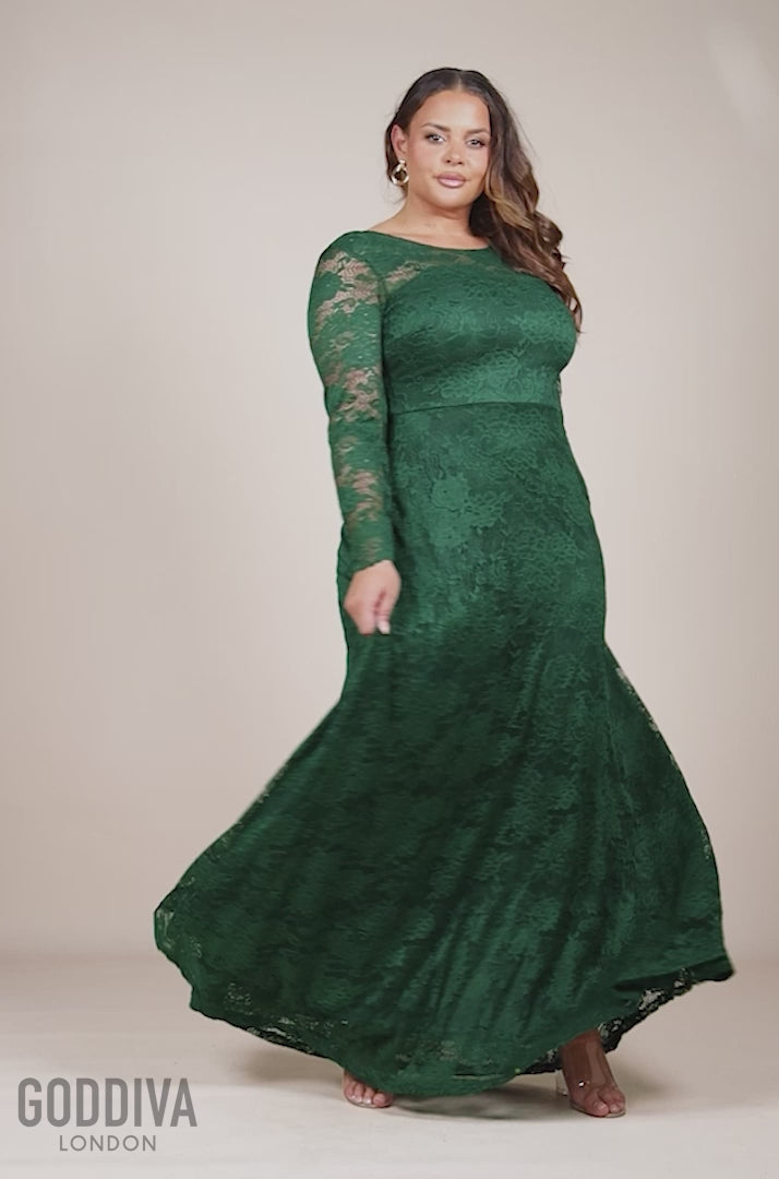 Scalloped Lace A-Line Maxi Dress - Emerald Green DR4496PLUS