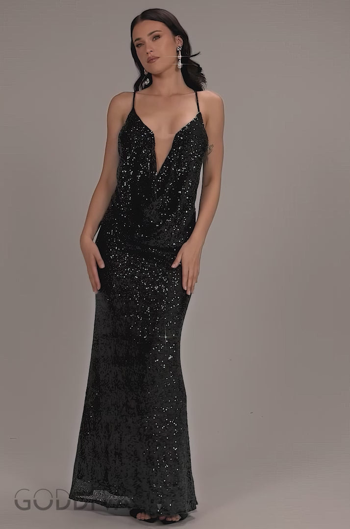 Cowl Neck Sequin Maxi Dress - Black DR4868