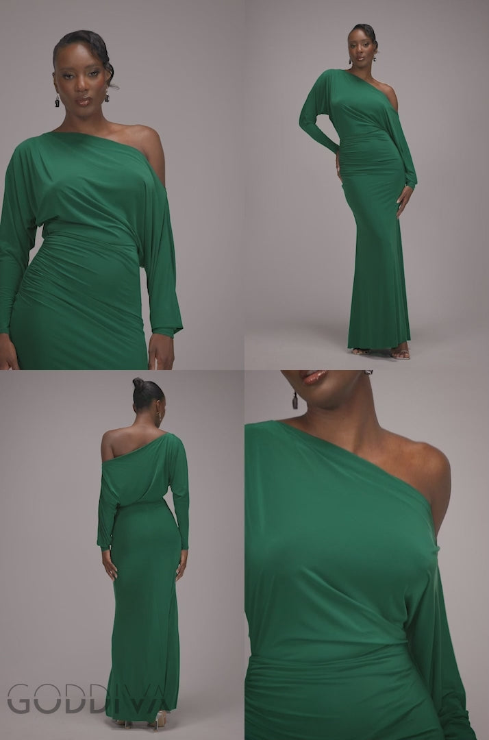 Bat Wing Elasticated Side Gather Maxi Dress - Emerald Green DR4889