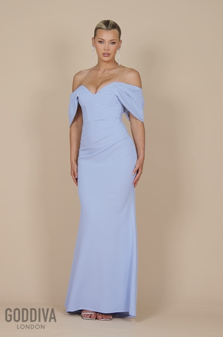 Off The Shoulder Draped Sleeve Maxi Dress - Blue DR3259