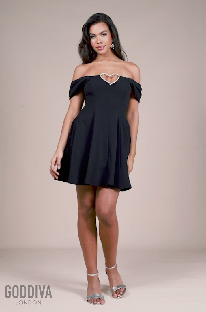 Diamante Heart Trim A-Line Mini Dress - Black DR4700