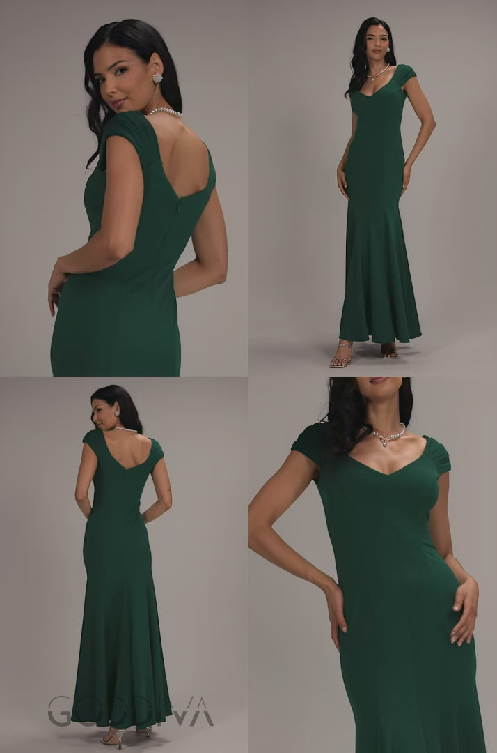 Capped Sleeve V Neck Pleated Fit & Flare Maxi Dress - Emerald Green DR5117