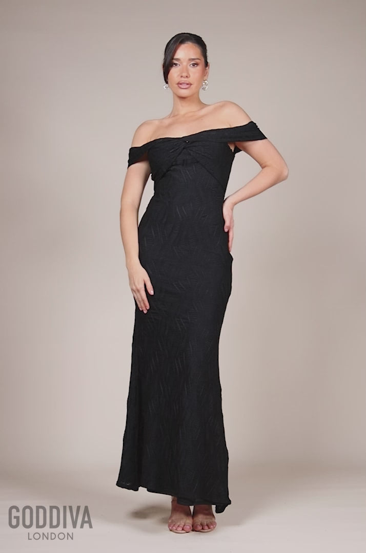 Front Knot Twist Maxi Dress - Black DR4418