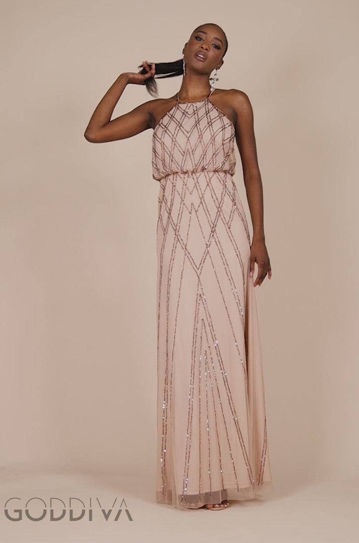 Racer Neck Sleeveless Sequin Maxi Dress - Champagne DR2889