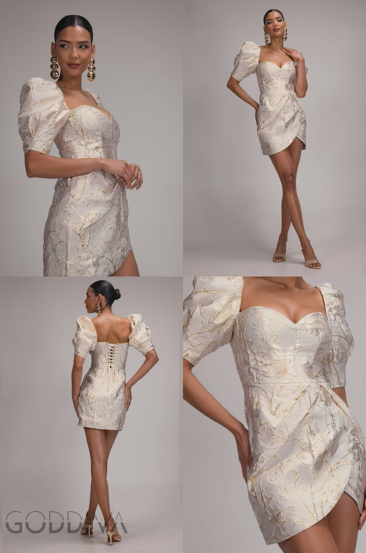 Puff Sleeve Sweetheart Mini Dress - Cream DR4758