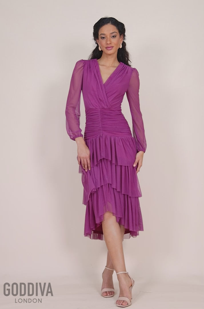 Gathered High & Low Tiered Maxi Dress - Berry DR4262QZ